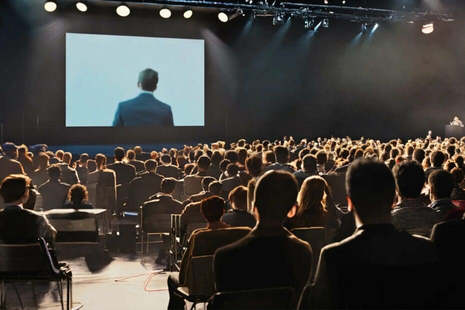 Manager s’exprimant avec assurance lors d’un coloque – coaching en communication orale