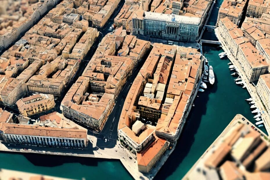 Vue aérienne de Marseille, centre-ville et littoral méditerranéen pour le coaching de directeur